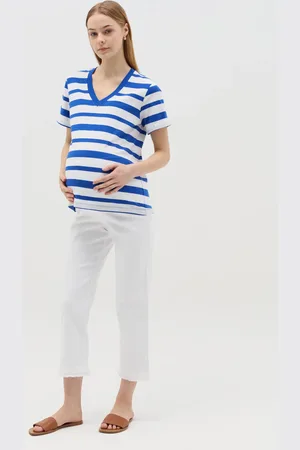 NICOL CARAMEL T-shirt Premaman A Righe Scollo A V, Donna