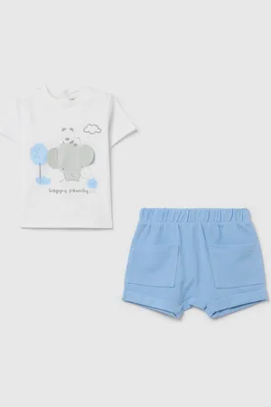 FAGOTTINO Set In Cotone T-shirt Ricamo "happy Family" E Shorts, Neonato