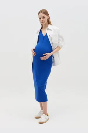 NICOL CARAMEL Vestito Lungo Smanicato Premaman A Costine, Donna