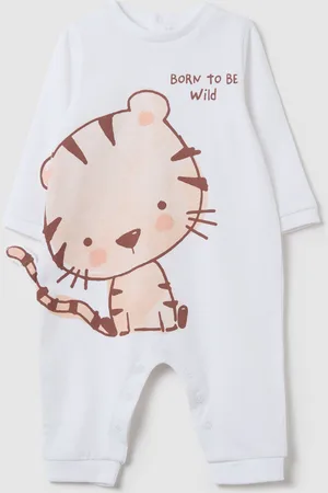 FAGOTTINO Tutina In Cotone Con Stampa Tigrotto "born To Be Wild", Unisex
