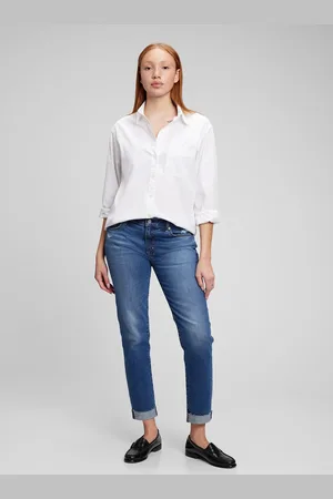 GAP Jeans Girlfriend Con Abrasioni E Orlo A Vivo, Donna