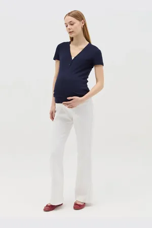 NICOL CARAMEL T-shirt Premaman A Costine Scollo Serafino, Donna