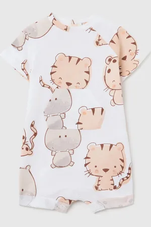 FAGOTTINO Pagliaccetto In Cotone Bio Stampa Animali Della Savana , Unisex