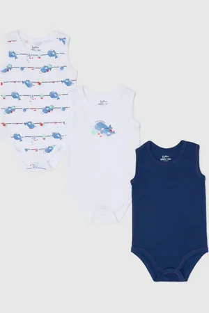 FAGOTTINO Tripack Body Smanicati In Cotone Bio Con Stampa Blu Bianco, Neonato