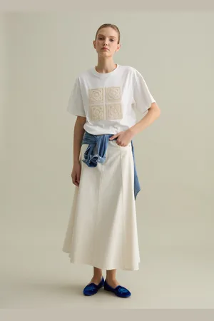 PIOMBO T-shirt Boxy Fit Bianca Con Dettaglio Crochet, Donna