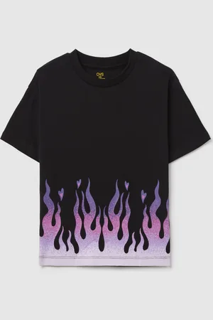 OVS T-shirt Crop Con Stampa Fiamme, Bambina