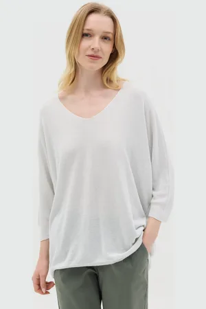 Hybrid Maglia In Lurex Con Maniche A Tre Quarti Grigia, Donna