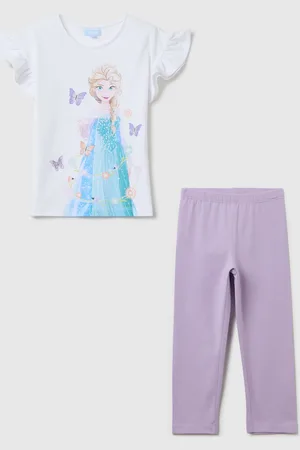 OVS Jogging Set Bianco E Viola In Cotone Stretch Stampa Elsa, Bambina