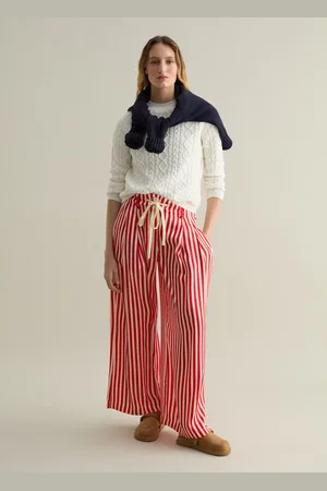 PIOMBO Pantalone Gamba Larga A Righe Con Coulisse, Donna
