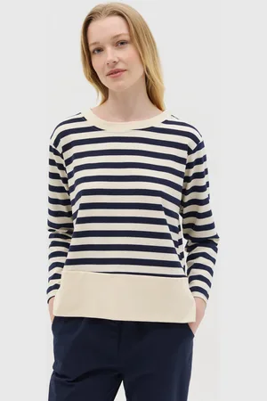 Hybrid Maglia A Maniche Lunghe Con Righe Bianche E Blu, Donna