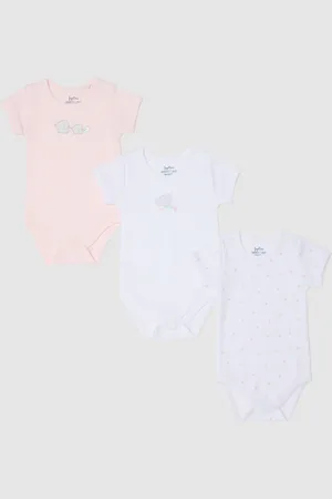 FAGOTTINO Tripack Body Bianchi E Rosa In Cotone Bio Con Stampa, Neonata