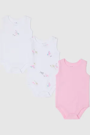 FAGOTTINO Tripack Body Bianchi E Rosa In Cotone Bio Con Stampa, Neonata