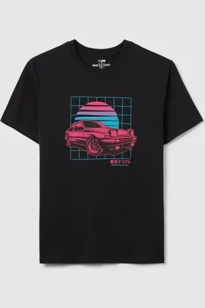 OVS OVS , T-shirt Nera In Cotone Con Stampa Auto Da Corsa, Uomo