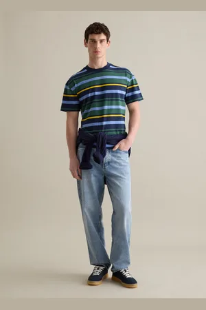 PIOMBO T-shirt Verde E Blu In Cotone A Righe, Uomo