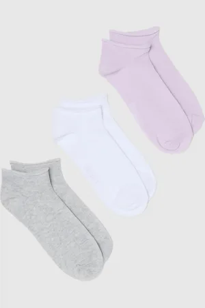 OVS OVS , Tripack Pariscarpa Grigio Bianco E Viola Stretch, Donna