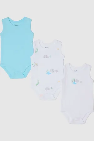 FAGOTTINO Tripack Body Bianco E Azzurro In Cotone Bio Con Stampa, Neonato