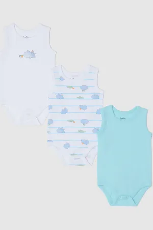 FAGOTTINO Tripack Body Bianco E Azzurro In Cotone Bio Con Stampa, Neonato