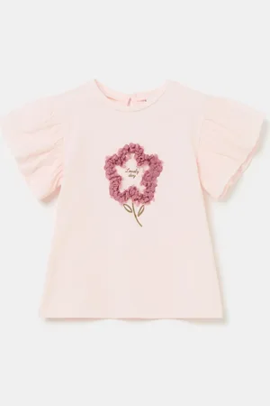 FAGOTTINO T-shirt Con Maniche In Dobby E Fiore, Bambina