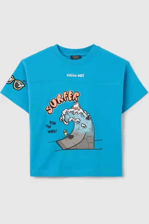 OVS T-shirt Azzurra In Cotone Con Stampa "surfer Ride The Wave", Bambino