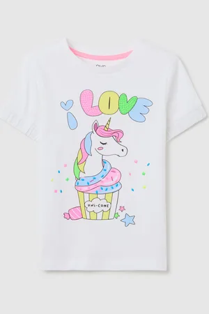 OVS T-shirt Bianca In Cotone Stretch Stampa Unicorno, Bambina