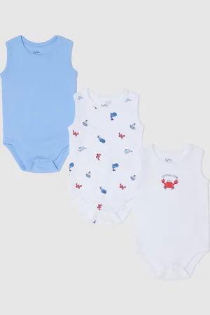 FAGOTTINO Tripack Body Bianco E Azzurro In Cotone Bio Con Stampa, Neonato