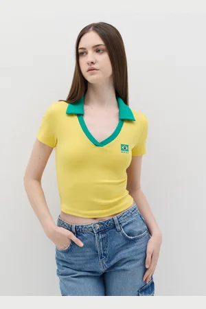 OVS T-shirt Gialla Scollo A Polo Stampa "brasile", Donna