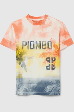 OVS T-shirt Gialla E Arancione Dip Dye Con Stampa Logo E Palme, Bambino