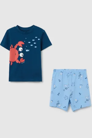 FAGOTTINO Pigiama Blu E Azzurro In Cotone Stampa Motivo Mare, Bambino