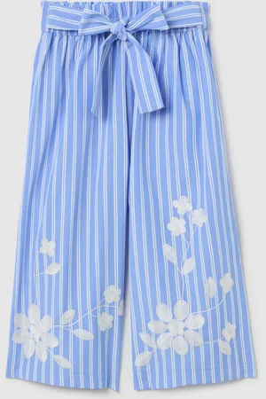 OVS Pantaloni Culotte Bianchi E Azzurri A Righe Con Fiori, Bambina