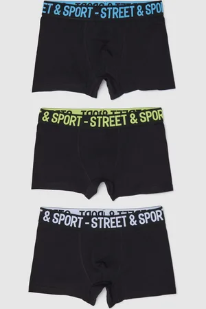 OVS Tripack Boxer Neri In Cotone Stretch Con Scritta, Bambino