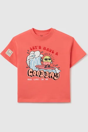 OVS T-shirt In Cotone Con Stampa Sole Surfista E Ricamo, Bambino