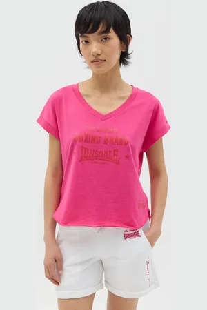 Lonsdale London T-shirt In Cotone Con Scollo A V E Stampa Logo, Unisex