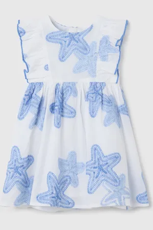 FAGOTTINO Abito Con Stelle Marine Bianche E Blu In Cotone, Bambina