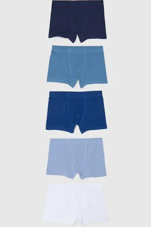 OVS Set Cinque Boxer Blu E Bianchi In Cotone Elasticizzato, Bambino