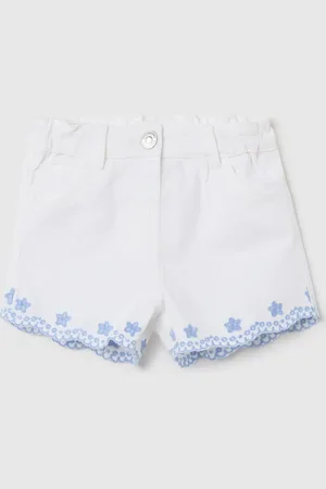 FAGOTTINO Shorts Bianchi Con Ricamo Floreale In Cotone, Bambina