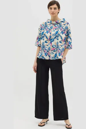 Hybrid Blusa Bianca Con Scollo A Barca E Stampa Fiori, Donna