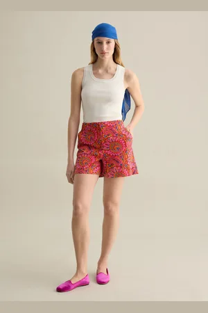 PIOMBO Shorts In Cotone Stretch Con Stampa Paisley E Arancione, Donna