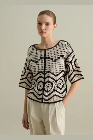 PIOMBO T-shirt Crochet Con Motivo Geometrico, Donna