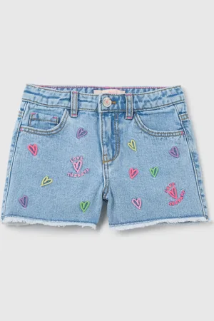 Love Therapy Shorts In Cotone Con Cuori Ricamati, Bambina