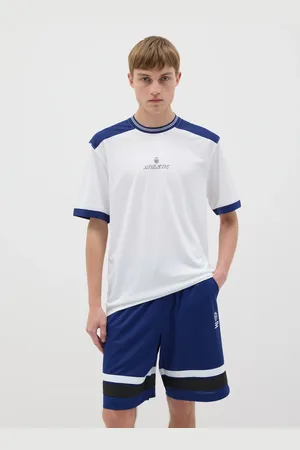 OVS T-shirt In Mesh Bianca E Blu Con Stampa, Uomo