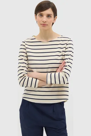 Hybrid T-shirt Bianca E Blu In Cotone A Righe, Donna