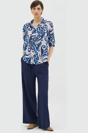 Hybrid Camicia Blu E Beige In Fantasia Floreale, Donna