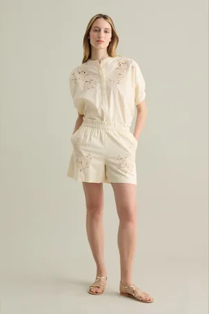 PIOMBO Bermuda Con Ricamo Floreale In Cotone, Donna
