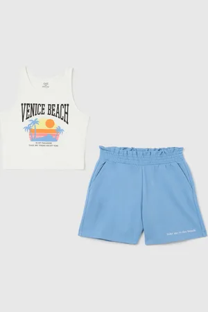OVS Completo Jogging Bianco E Azzurro In Cotone Con Stampa, Bambina