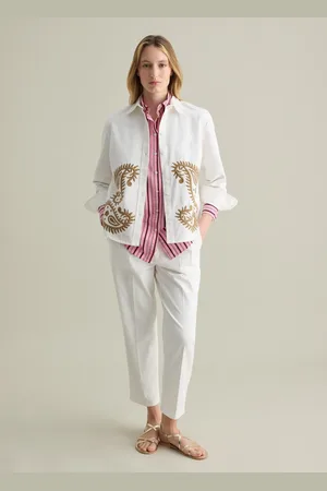 PIOMBO Camicia Bianca Con Ricamo Paisley, Donna