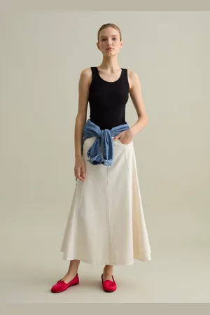 PIOMBO Gonna Lunga A Ruota In Denim, Donna
