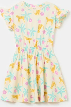 OVS Vestito In Cotone Con Rouches E Stampa, Bambina
