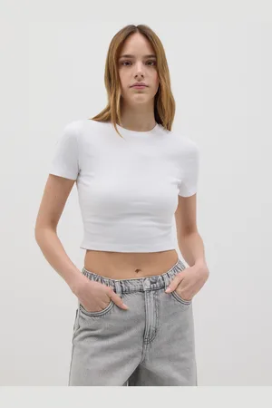 OVS T-shirt Da Donna In Cotone Elasticizzato Bianca Fitted
