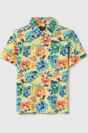 OVS Polo Gialla In Cotone Con Fantasia Tropicale, Bambino
