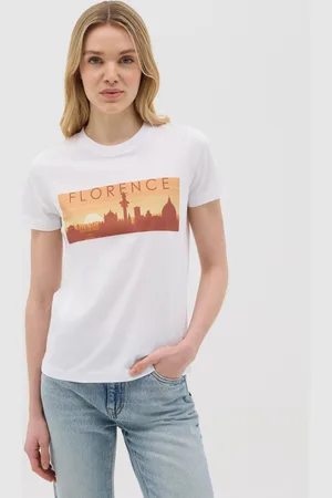 OVS OVS , T-shirt Da Donna In Puro Cotone Bianca Regular Fit Con Stampa Firenze